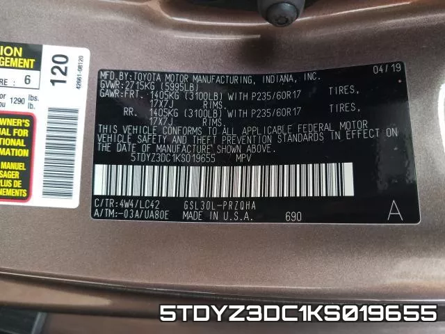 5TDYZ3DC1KS019655