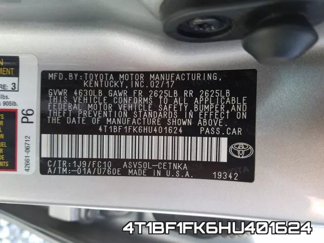 4T1BF1FK6HU401624