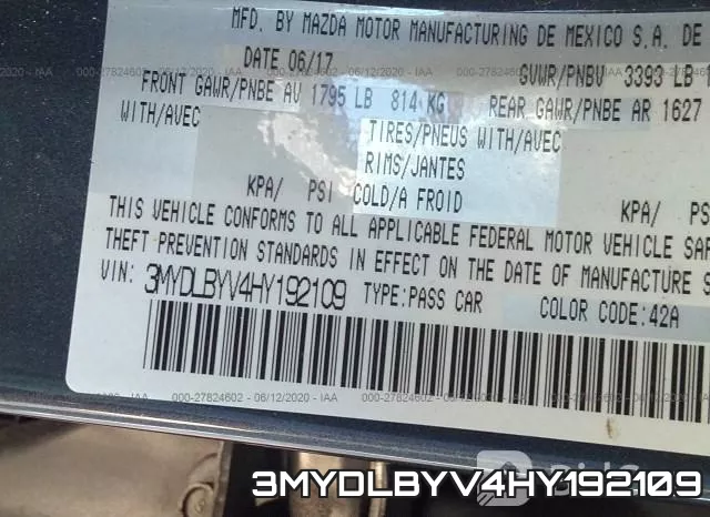 3MYDLBYV4HY192109