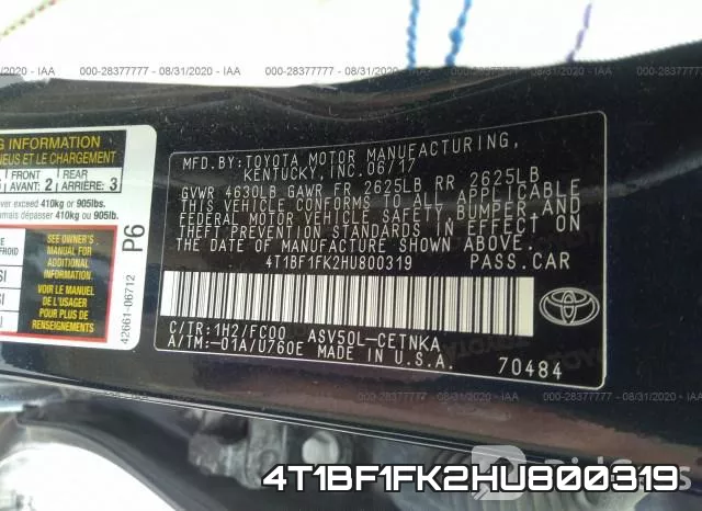 4T1BF1FK2HU800319