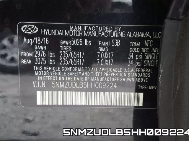 5NMZUDLB5HH009224