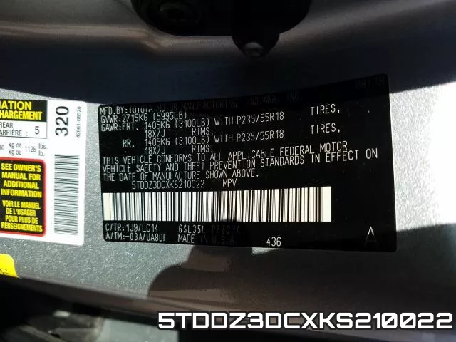 5TDDZ3DCXKS210022