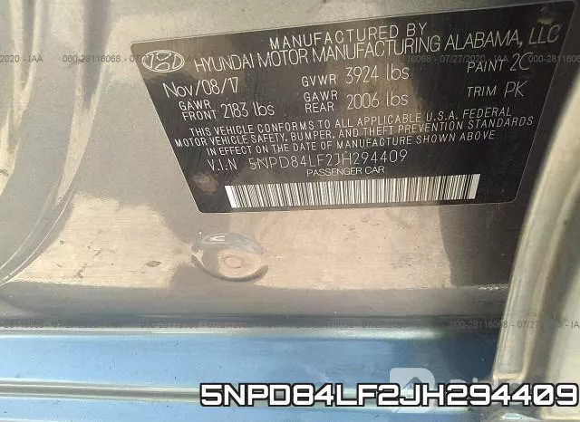 5NPD84LF2JH294409