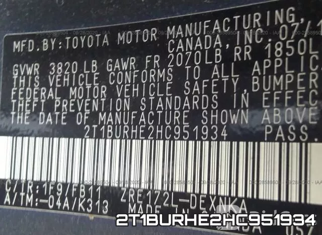 2T1BURHE2HC951934