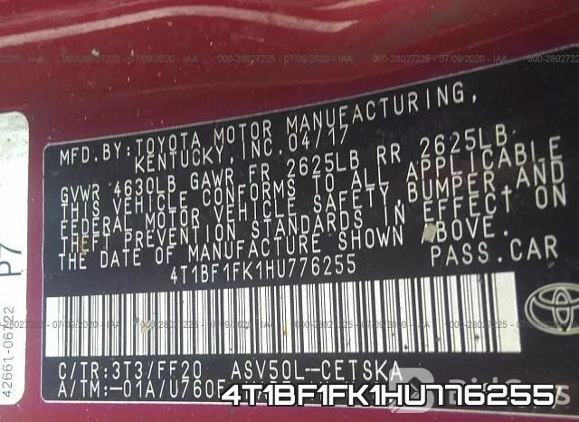 4T1BF1FK1HU776255