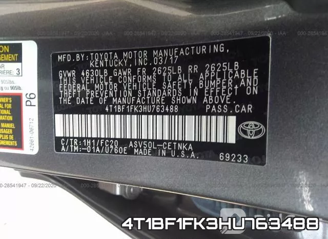 4T1BF1FK3HU763488