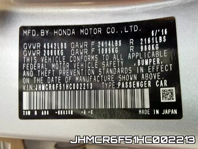 JHMCR6F51HC002213