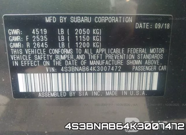 4S3BNAB64K3007472
