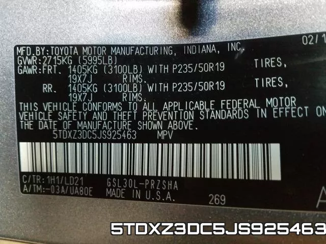5TDXZ3DC5JS925463