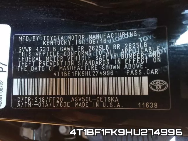 4T1BF1FK9HU274996