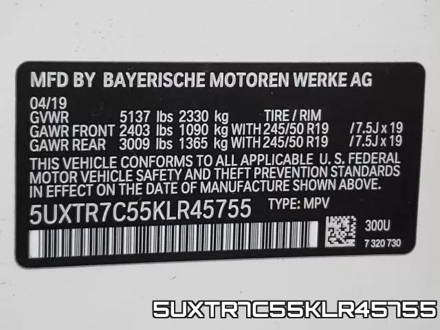 5UXTR7C55KLR45755