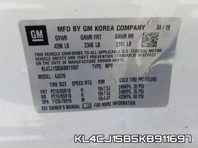 KL4CJ1SB5KB911697