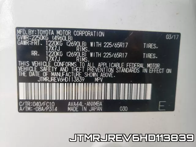 JTMRJREV6HD113839