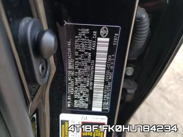 4T1BF1FK0HU784234