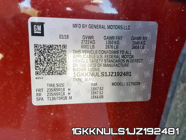 1GKKNULS1JZ192481