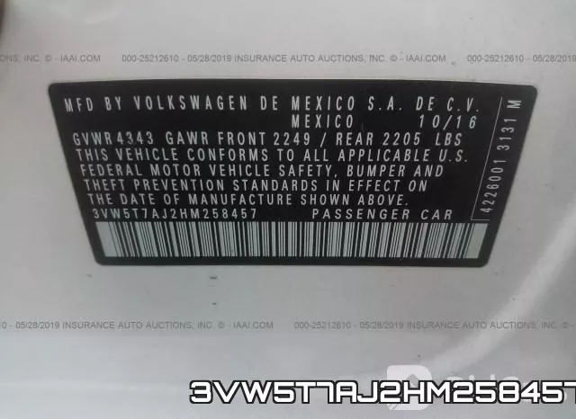 3VW5T7AJ2HM258457