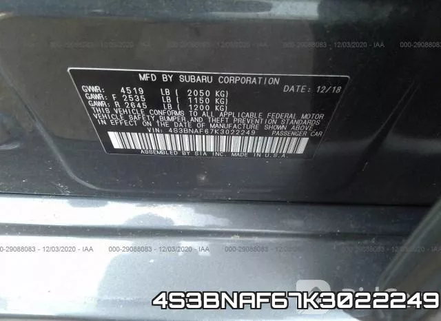 4S3BNAF67K3022249