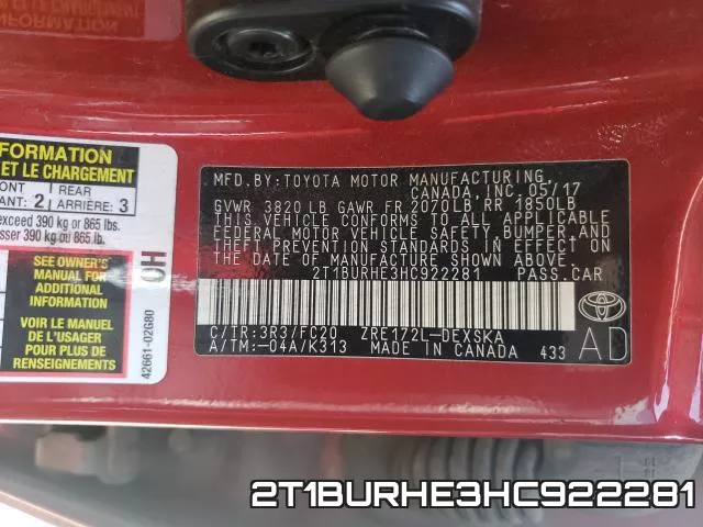 2T1BURHE3HC922281