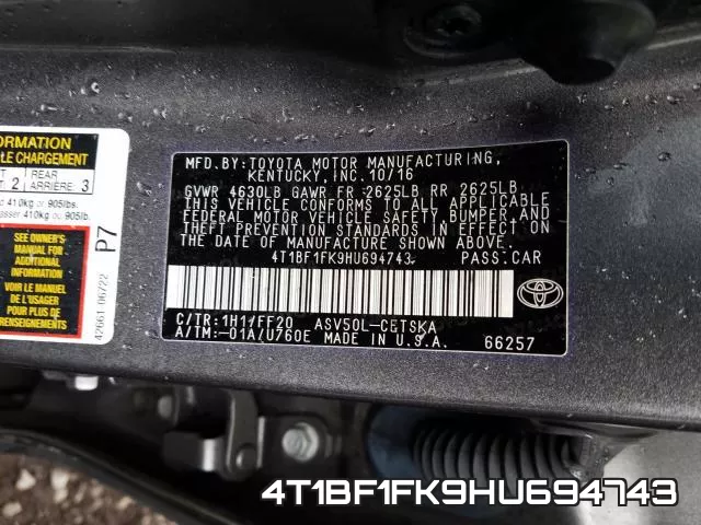 4T1BF1FK9HU694743