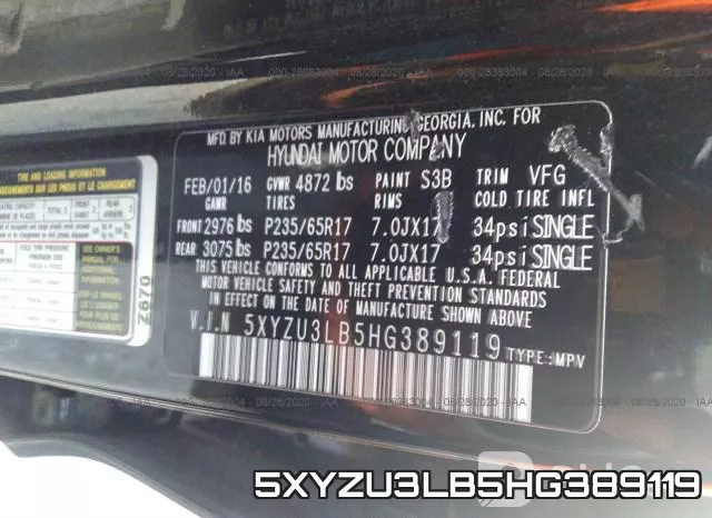5XYZU3LB5HG389119