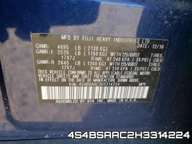 4S4BSAAC2H3314224