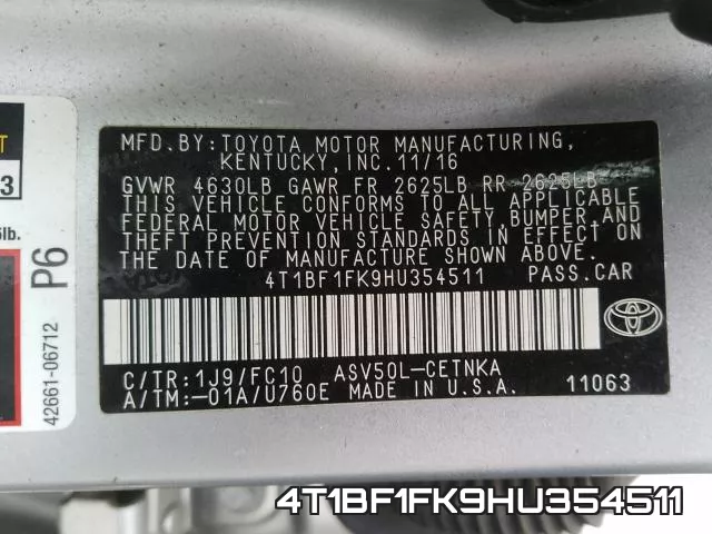 4T1BF1FK9HU354511