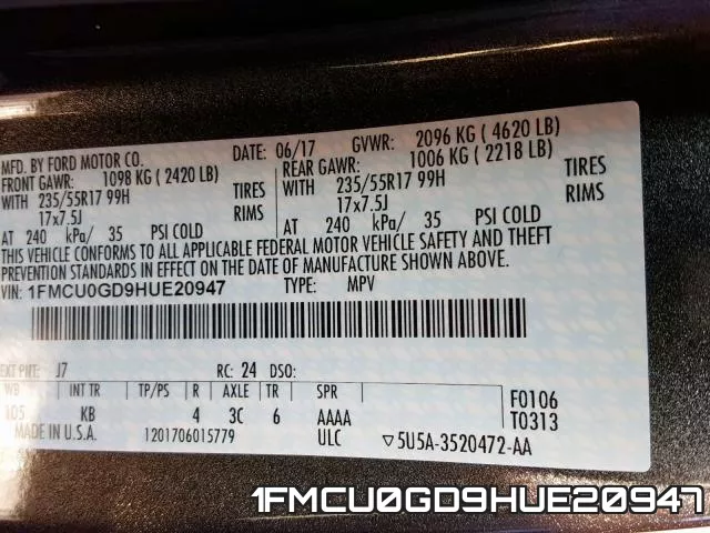1FMCU0GD9HUE20947