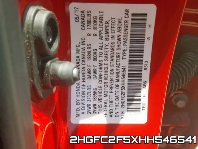 2HGFC2F5XHH546541